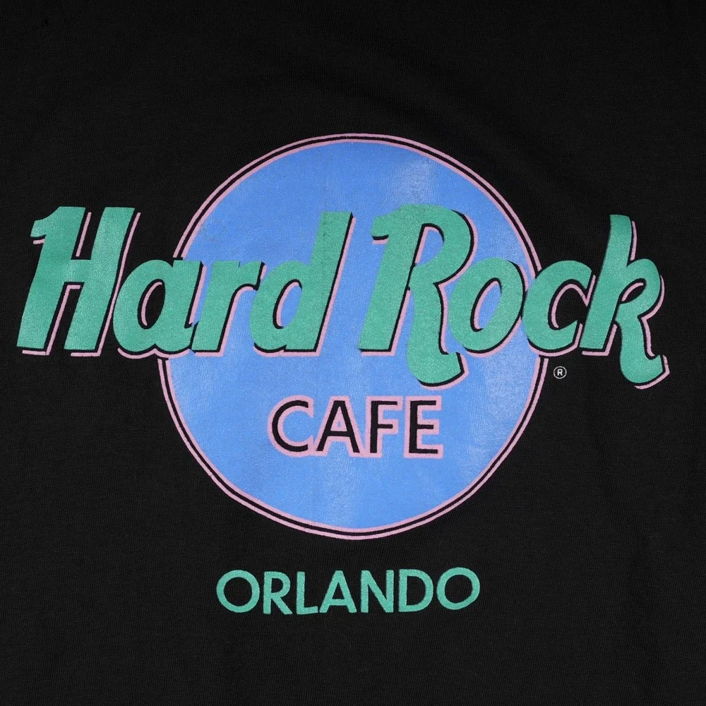 Hanes Beefy Hard Rock Cafe Orlando T-Shirt Mens L Black Fair Distressed 90s USA